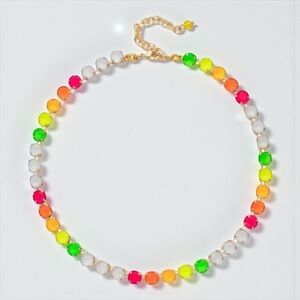 Neon Crystal Tennis Necklace | Colorful Gem Statement Jewelry NWOT